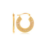 14k Yellow Gold Greek Key Small Hoop Earrings - RJ68634