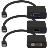 AddOn 3-Piece Bundle of 8in Mini-DisplayPort Male to DVI, HDMI, and VGA Female Black Adapter Cables