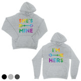 LGBT She's Mine I'm Hers Rainbow Grey Matching Couple Hoodies