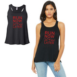 Run Now Wine Later-RED Work Out Womens Black Tank Top