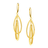14k Yellow Gold Earrings with Shiny and Textured Teardrop Dangles