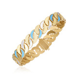 14k Yellow Gold High Polish Turquoise & Mother of Pearl Cuban Link Bracelet