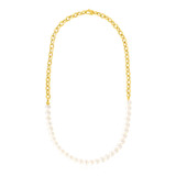 14k Yellow Gold Oval Chain Necklace with Pearls - RJ86977-18