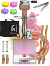 Rose Gold Hookah Set 2 Hose   YADO Square Hookah To Go with Hookah Charcoal Holder Heat Management Device and Big Rose Silicone Hookah Bowl and Bag for Shisha Portable Hookah Set with Everything