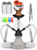 White Hookah Set 2 Hose Hookah  LilOne 12 White Mini Hookah Combo Kit Shisha Hookah Set with Prepunched Foil Hookas Bowl Disposable Tips Mouthpiece Tongs Portable Hookah Pipe   Hookah Machines