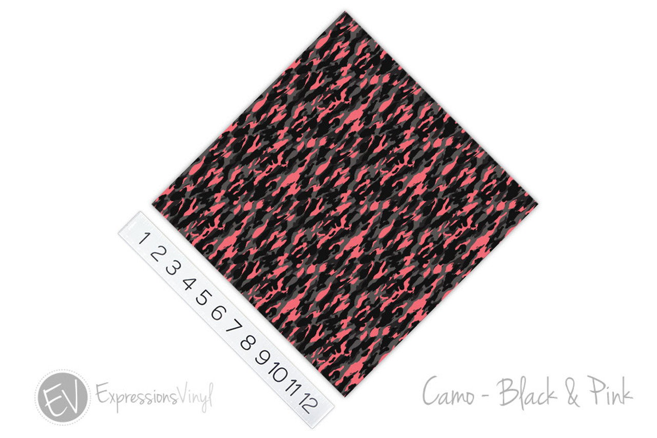 12x12 Patterned Heat Transfer Vinyl - Camo - Black & Pink