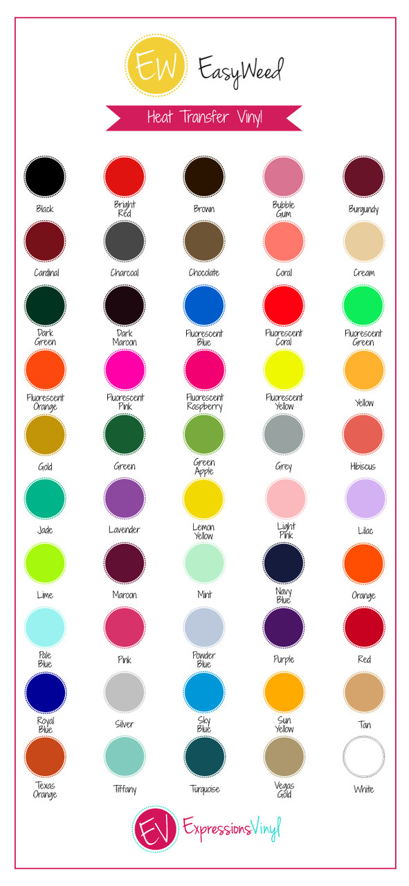 Siser Easyweed Heat Transfer Vinyl Color Chart