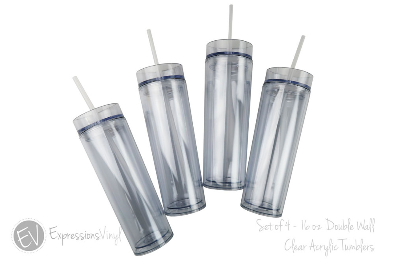 10 PCS) 16oz Clear Double Wall Acrylic Tumbler Cup with Lid