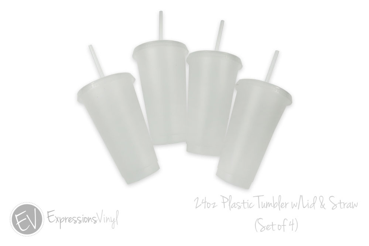 24oz Plastic Tumbler w/ Straw and Lid - 4 Pack - Expressions Vinyl