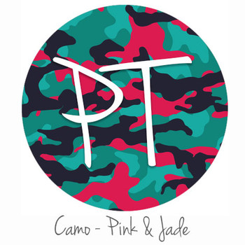 12"x12" Permanent Patterned Vinyl - Camo - Pink & Jade