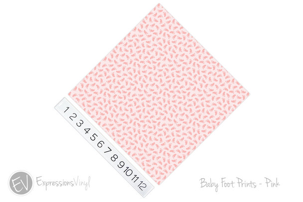 12"x12" Permanent Patterned Vinyl - Baby Foot Prints - Pink
