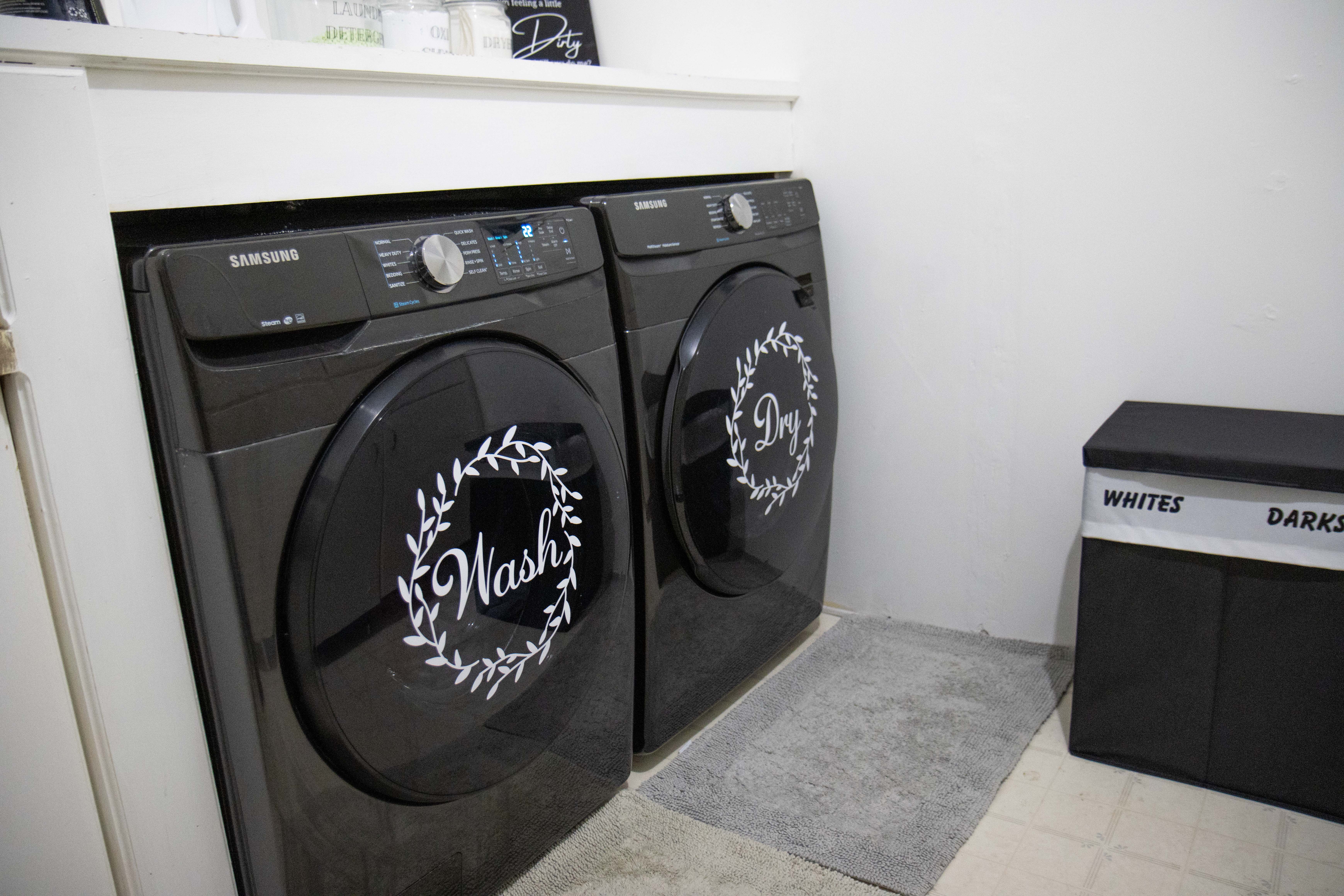 Label washer and dryer with vinyl