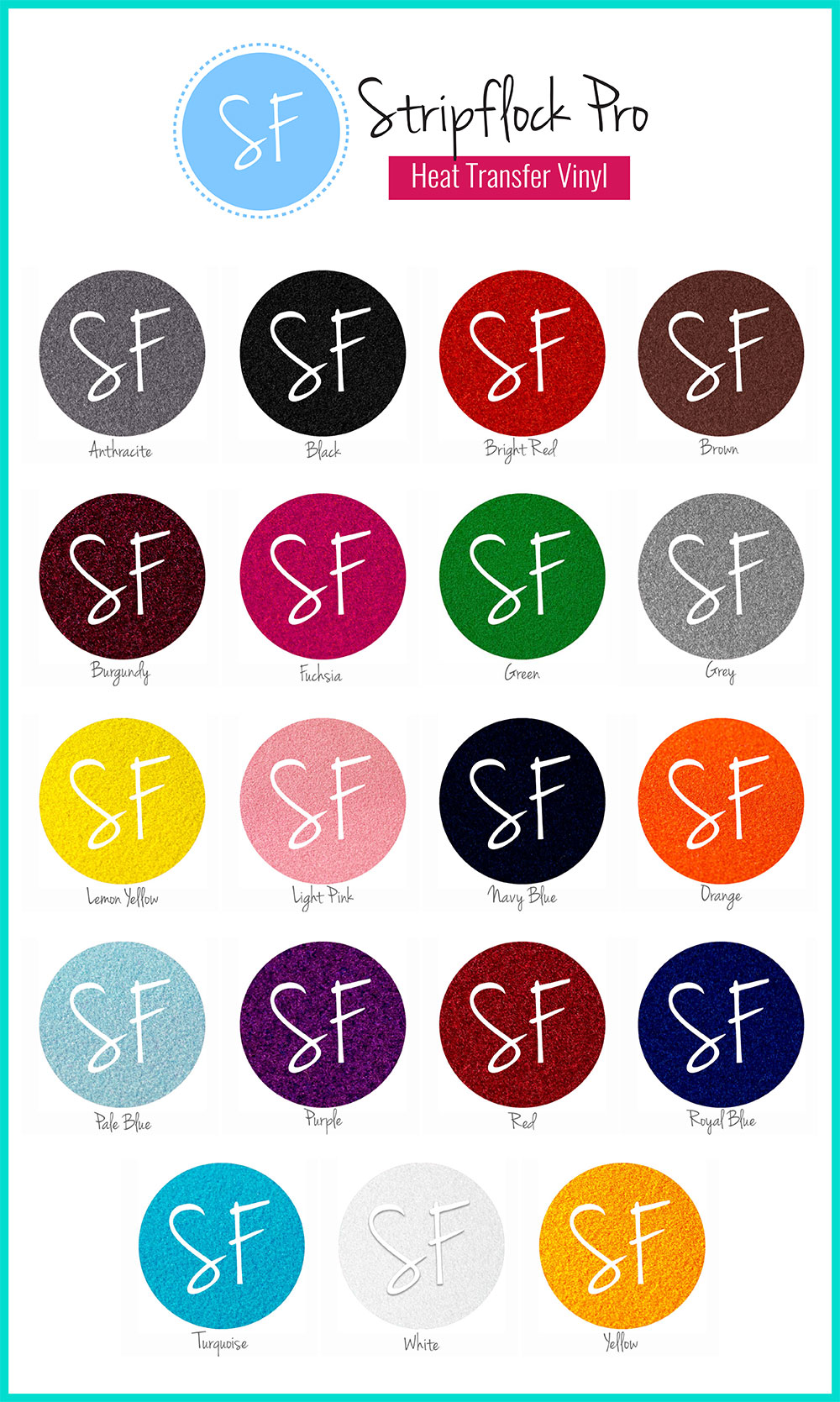 Stripflock Heat Transfer Vinyl Color Chart