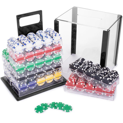 1000 Striped Dice Poker Chip Set with Acrylic Carrier