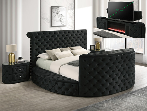 Voltare Black Queen Bed with Fireplace & TV Lift