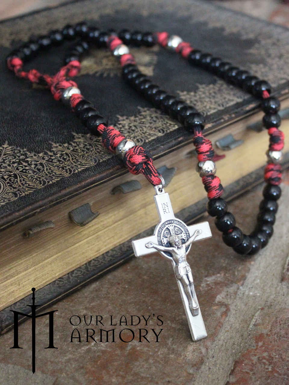 Black & Red Paracord Black & Red Wood Beads Rosary – Catholic Mercy