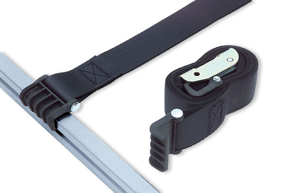 Heavy Duty Black Safety Strap - 138" has  special hooks built to for optimum load fixation and robust metal lashing buckle