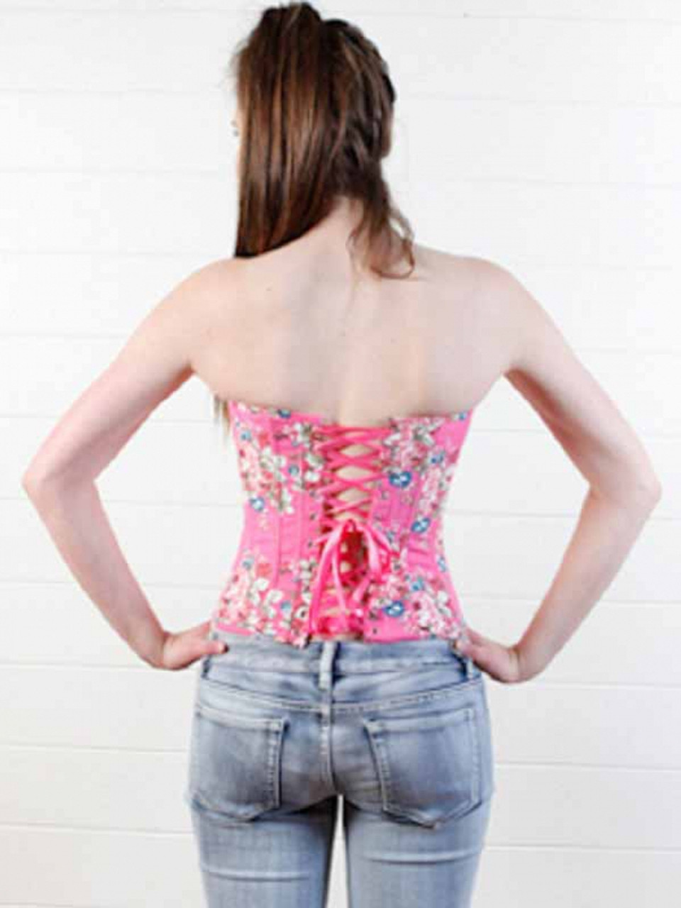 Pink Denim Floral Corset