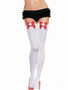 Naughty Nurse white and red sheer thigh highs with satin bow and embroidered badge applique