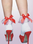 White anklet socks with pink lace & red ribbon bows