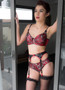 Moulded cup bra and lowline briefs in Red Satin Elastane
