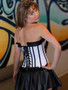 White Satin Corset with black ruffle trim