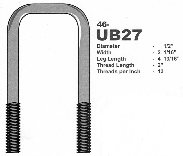 Galvanized 1/2" U-Bolt 2-1/16" x 4-13/16" Square