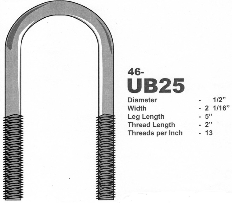 Galvanized 1/2" U-Bolt 2-1/16" X 5" Round