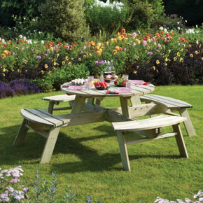 Round Picnic Table with Grey Parasol & Base