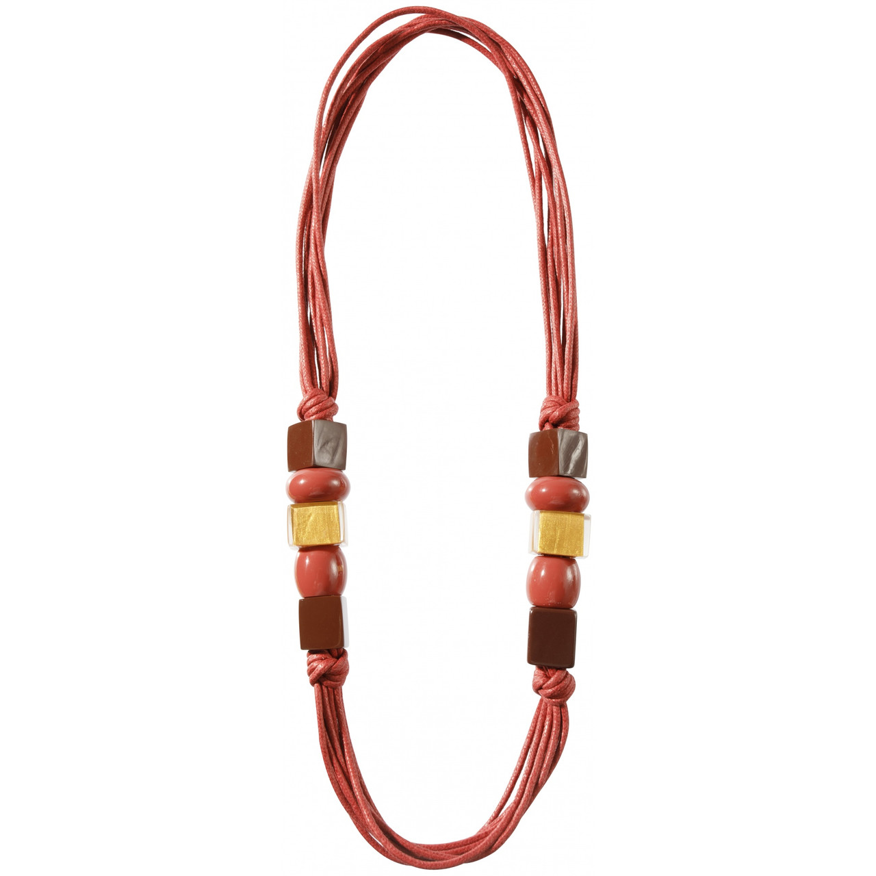 Zsiska handmade dark red and gold resin assorted shapes necklace