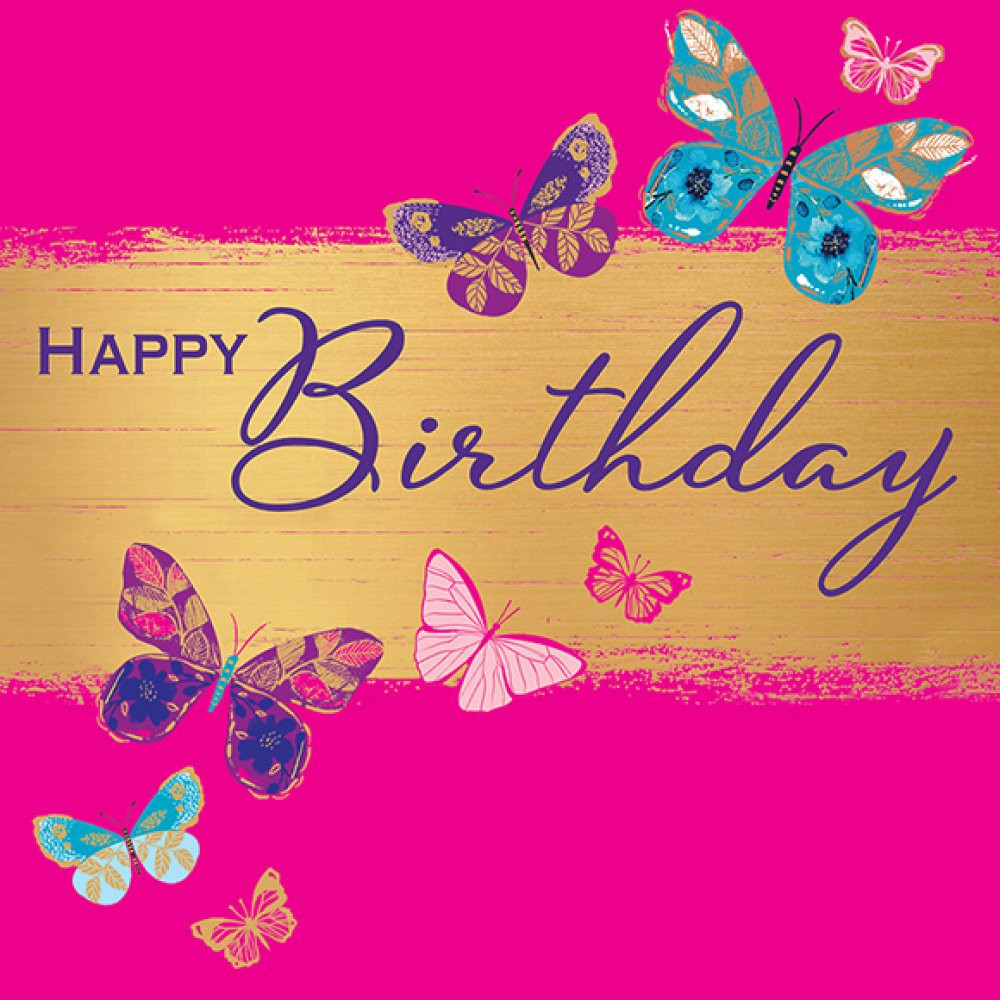 Butterflies on gold foil and pink card - Birthday card - Adore Collection