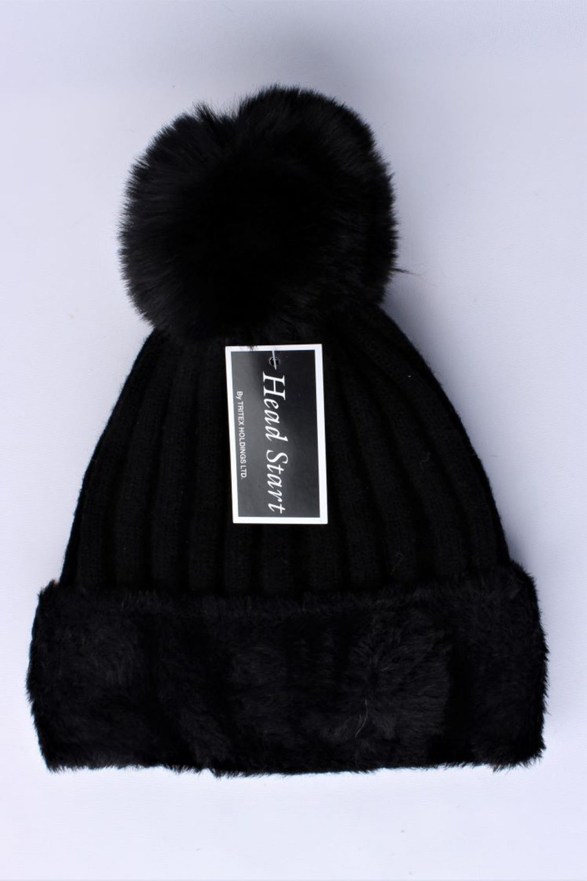 wool and viscose fleece lined beanie with big pompom (lots of