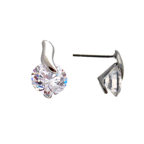 clear cubic zirconia stud earring with silver twist 