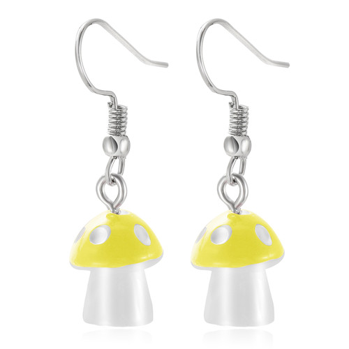 Mushroom earrings on hook - yellow