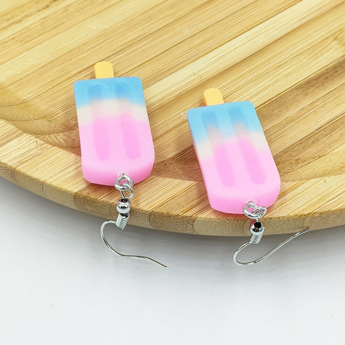 Ice block earrings on hooks - pink and blue