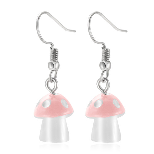 baby pink colour mushroom with white spot as earrings on hook