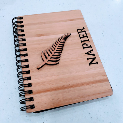 Bamboo cover Notebook with fern leaf and Napier on cover