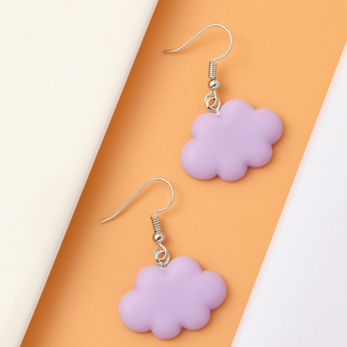 Lilac purple coloured cloud earrings on hook