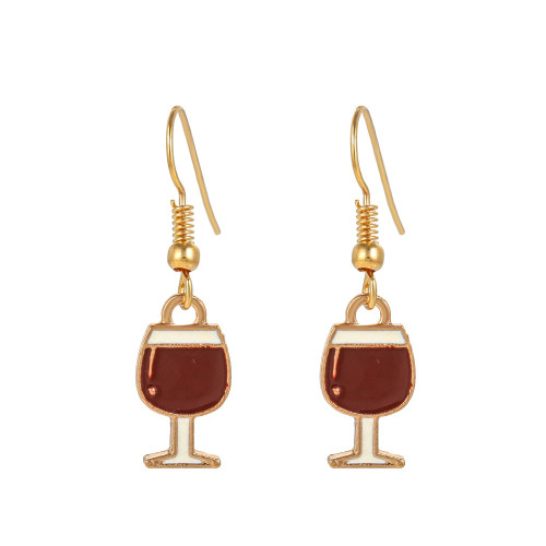 Glass of red wine earrings hanging from hooks