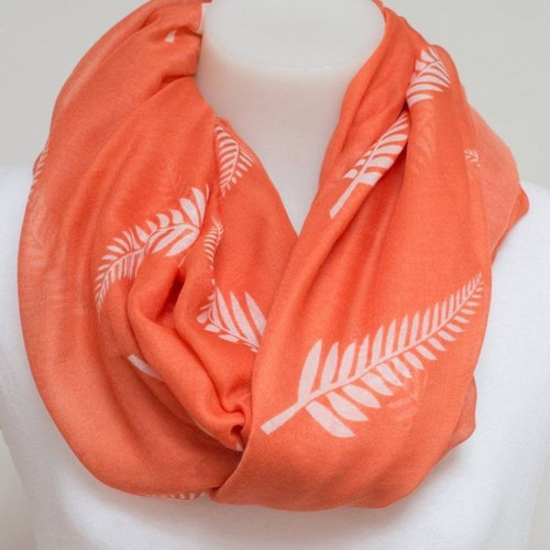 Flamingo colour scarf with white small fern print