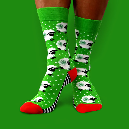 Green Socks with NZ Retro Sheep design