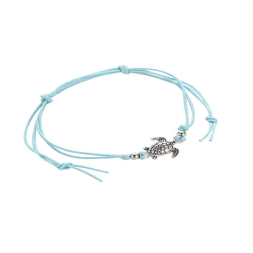 Woven hemp Rope Turtle Anklet Bracelet- Blue Colour
