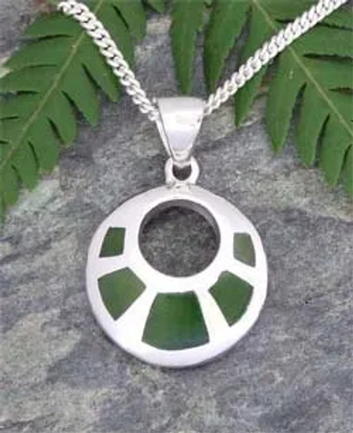 "Sunshine" pendant NZ Greenstone set in sterling silver on 45cm silver chain