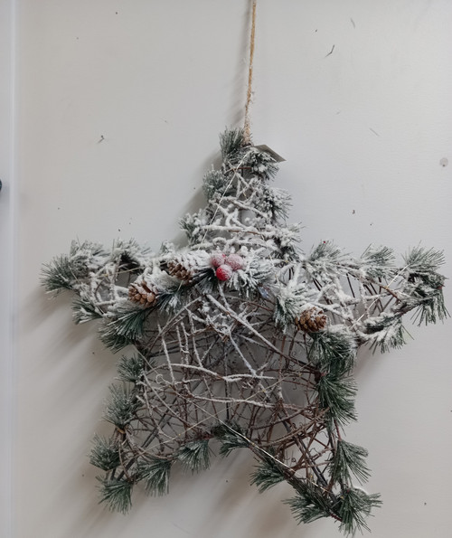Rattan style hanging  star with LED lights