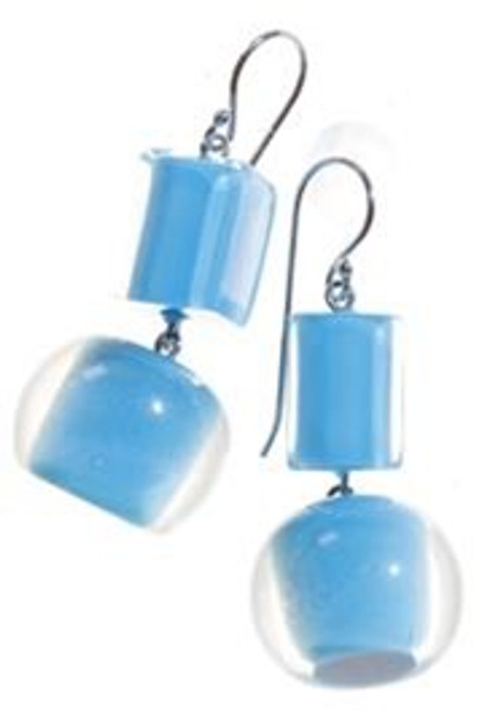 Colourful bead and cube earring - light sky blue