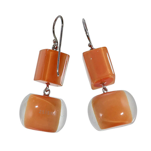 Colourful bead and cube earring - orange