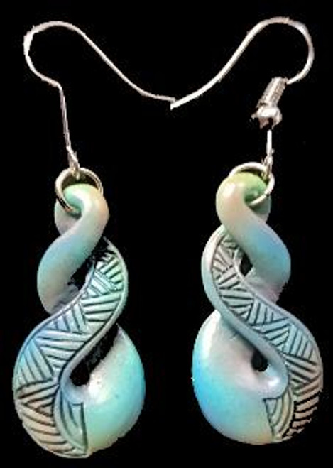 hand painted bone carved smooth eternity twist earrings approx 30mm