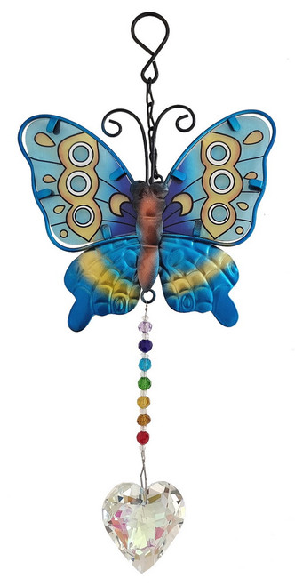 hanging butterfly with hanging crystal heart green
