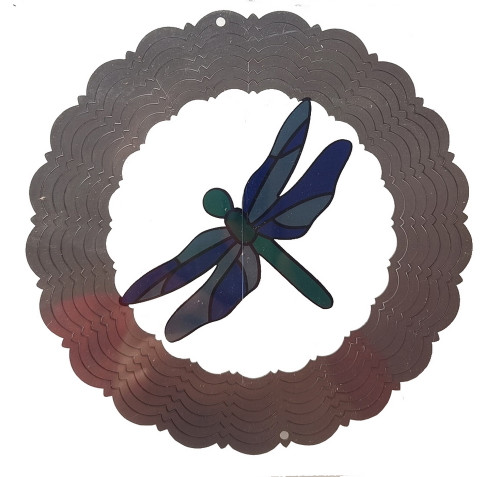 Blue and green dragonfly wind spinner