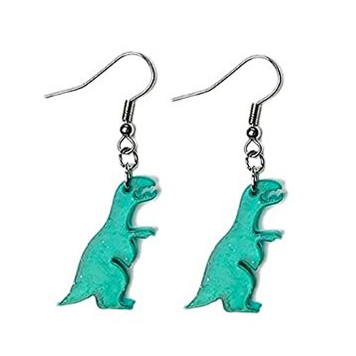 teal green resin dinosaur on hooks